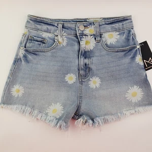 Womens Juniors Material Girl Denim Shorts Size 3 Distressed Daisies NWT - Picture 1 of 8