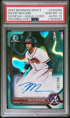 2022 Bowman Draft Chrome Draft Pick Autog David Mccabe Aqua Lava /199 PSA 10 - Image 1 of 2