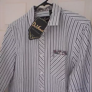 New DaVINCI Black Silver White Stripes! Long Sleeves! ROCKABILLY 100% Cotton! M - Picture 1 of 3