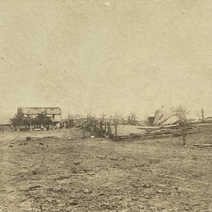 Antique Photograph On Board House With Storm Tornado Damage - Picture 1 of 10