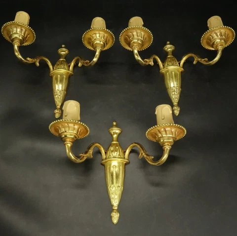 SET OF 3 SMALL SCONCES LOUIS XVI STYLE - BRONZE - FRENCH ANTIQUE Cover
