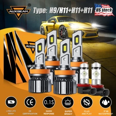 For 2018-2023 Jeep Grand Cherokee AUXBEAM LED Headlight Fog Light 6 Bulbs H9 H11 - Image 1 of 4