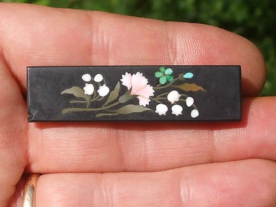 TRES BELLE BROCHE ANCIENNE milieu XIXème en MARQUETERIE DE PIERRE / Lg 5,4cm - Photo 1/4