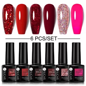 6pcs Set UR SUGAR Gel Nagellack Pailletten Grau Rot UV LED Soak Off Lack Set - Bild 1 von 22