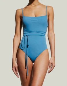 $250 Anemos Women's Blue Self-Tie High-Cut K.M. One-Piece Swimsuit Size S - Picture 1 of 4