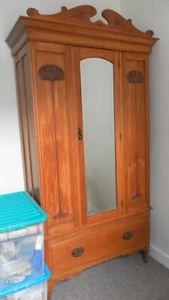Art Nouveau Antique Wardrobe with Mirror Excellent Condition - Picture 1 of 9