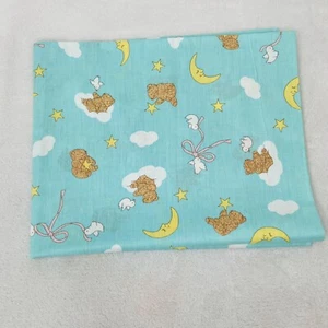 Teddy Bears in the Clouds with Moon & Stars Birds Mint Green Polished Cotton 1yd - Picture 1 of 3