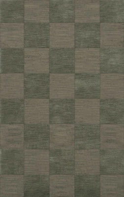 Green Transitional Hand Hooked Checkered Squares Grid Area Rug Checked DV15 - Image 1 of 2