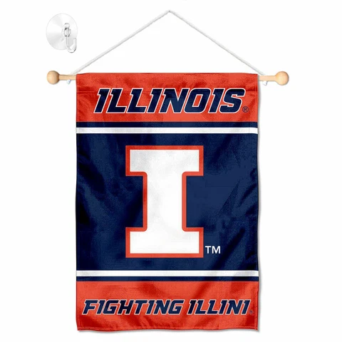 Illinois Fighting Illini Mini Window Banner Hanging with Suction Cup Cover