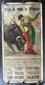 Cartel taurino español vintage original 15 de agosto 1971 autografiado #4 - Imagen 1 de 9