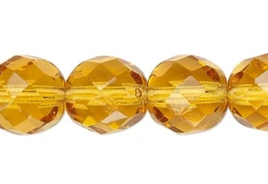 50 Amber Gold Czech Pressed Fire Polished Glass 8mm Round Beads - Picture 1 of 4