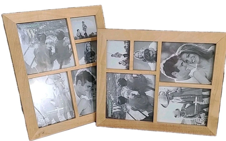 2Qty Collage Multi Picture Photo Natural Wood Frame 12" x 10" room for 5 photos - Image 1 of 4