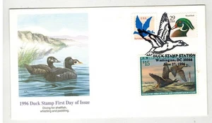 HIGH VALUE $15 DUCK STAMP FDC 1996 RW63 SURF SCOTER BY FLEETWOOD Nice! - Picture 1 of 1