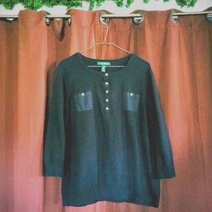 Lauren Ralph Lauren Black Henley Blouse 1/2 Sleeve Gold Buttons - 2XL NWOT - Picture 1 of 11