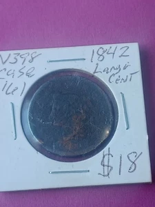 1842 großer Cent geflochtenes Haar 1c US antike Kupfer Penny Münze - Bild 1 von 3