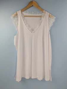 Women's White Tank Laced V Neck XL Extra Large - Picture 1 of 7