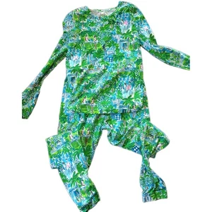 Lilly Pulitzer Girls Size 12 Sammy 2pc Pajama Set Sprout Green Lilly On Holiday - Picture 1 of 2