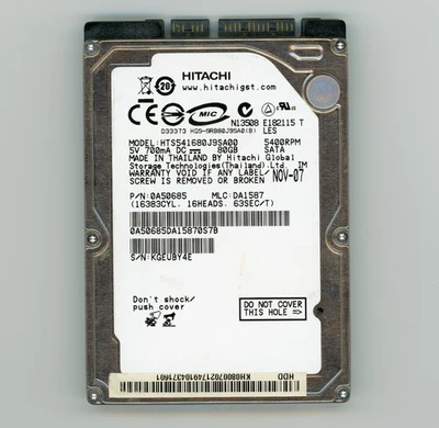 USED: TOSHIBA 80 GB 5400 RPM Hard Disc Drive (HDD) Model:  HTS541680J9SA00 SATA  - Image 1 of 4