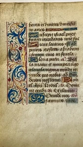 15TH CENTURY ILLUMINATED MANUSCRIPT LEAF FROM A BOOK OF HOURS on VELLUM - Picture 1 of 11