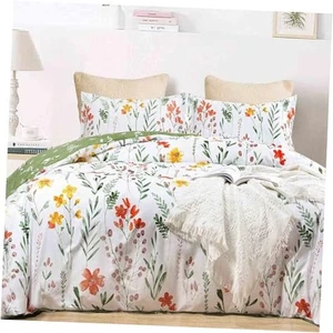 Floral Duvet Cover Size, 3 Pieces Green Leaves Yellow Queen Botanical Floral - Picture 1 of 7