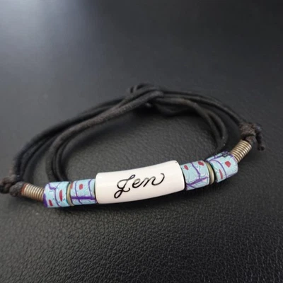 Jen Personalized Choker Necklace Boho Kiln Fired Hippie Indie Name Blue - Image 1 of 4