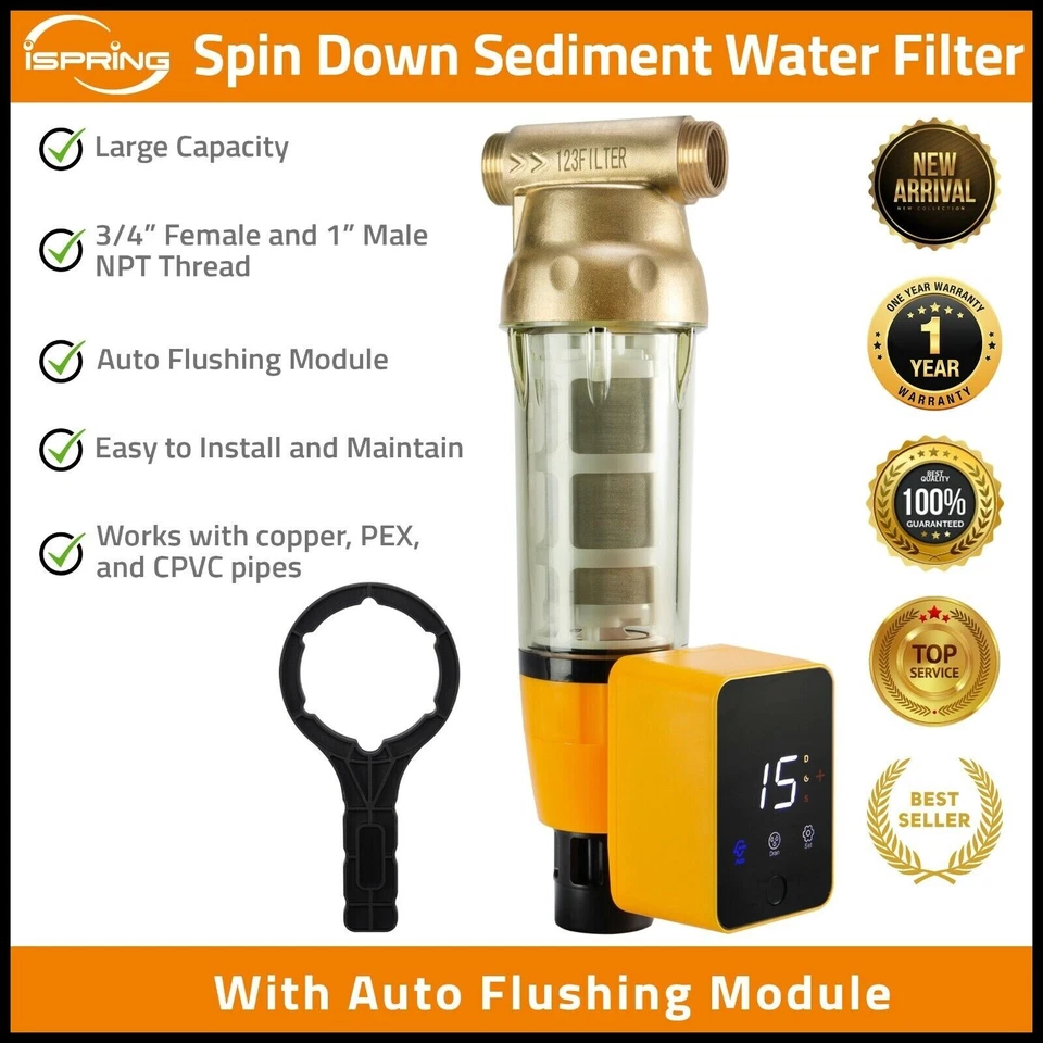 iSpring WSP50ARB Spin Down Sediment Water Filter,Auto Flushing Module,Pre filter - Image 1 of 4