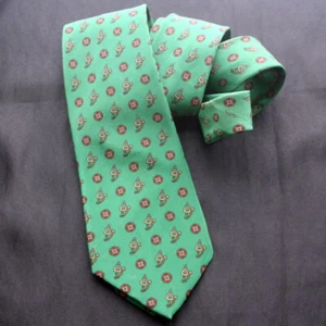 Corbata de seda verde con estampado ecuestre vintage PAUL VERLAINE Francia - Imagen 1 de 4