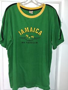 Island Tees “ JAMAICA” No Problem Green/Yellow Short Sleeve T-Shirt Size L-XL