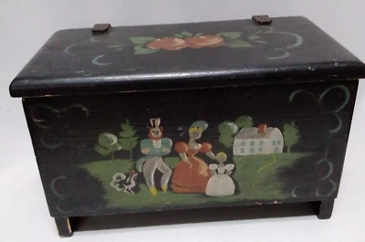 Pennsylvania Paint Decorated Miniature Blanket Chest Leather Hinges - Image 1 of 4
