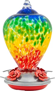Hummingbird Feeders, 34OZ Hand Blown Glass Hummingbird Feeder for Outdoors Hangi - Picture 1 of 12