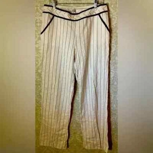 WD NY Women’s Pants Trousers Size 14 Striped Linen Blend Black & White NWT Beach - Picture 1 of 11