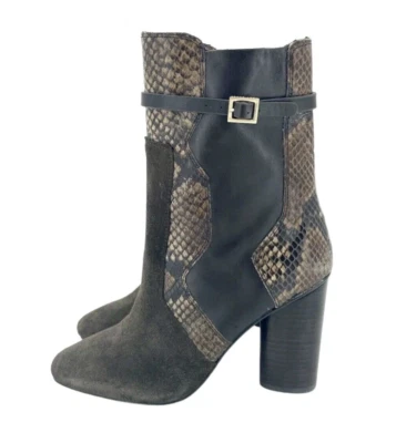 Botas Tory Burch Pitón Serpiente Repujado Cuero Marrón Gamuza Bota Talla 6 Nuevas SH08 Foto 1 de 4