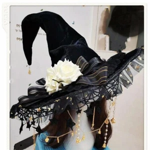 Women Witch Hat with Bowknot Floral Gothic Halloween Gothic Lolita Lady Hat - Picture 1 of 11