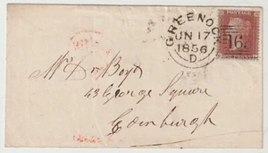 1856 JUN 17th RARE GREENOCK EXPERIMENTAL DUPLEX TYPE 1 CODE 'D' TO EDINBURGH - Picture 1 of 3