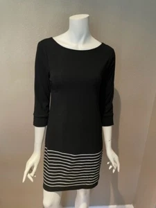 WHBM black dress with white striped hemline Size XS - Picture 1 of 5