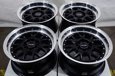 Kudo Racing Fatal 15x8 5x100 5x114.3 5x4.5 10mm Black w/Polish Lip Wheels Rims - Image 1 of 4