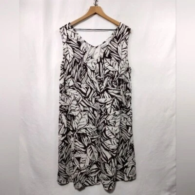 Vestido para mujer Avenue mezcla lino estampado hojas 22 blanco tostado bobo retro años 90 Y2K Foto 1 de 4