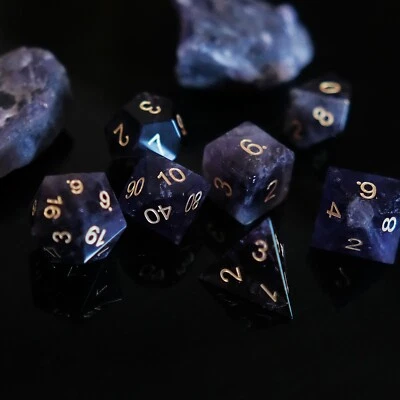Natural Amethyst Gemstone Dice Set of 7 DND RPG Table-top Board Game Accessory - Image 1 of 4