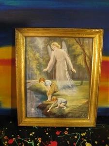Guardian Angel with Children Framed Christian Inspirational Decorative Wall Art - Picture 1 of 5