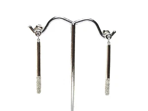 Diamond 9ct White Gold Stud Dangle Drop Earrings - Picture 1 of 15
