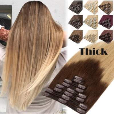 Ombre Double Weft Clip In 100% Remy Human Hair Extensions Straight Full Head 8A+ - Image 1 of 4