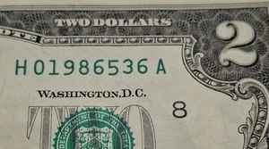 1986 Birthday Anniversary Year Fancy Serial Number $2 Two Dollar Bill - Picture 1 of 3