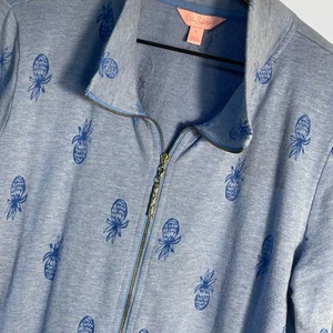 Lily Pulitzer Bennett Blue Full Zip Up Pineapple Burnout Women’s Size Large - Picture 1 of 9