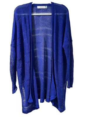 Cárdigan largo ligero Anthropologie Sparrow de lino azul real L A001377 Foto 1 de 4