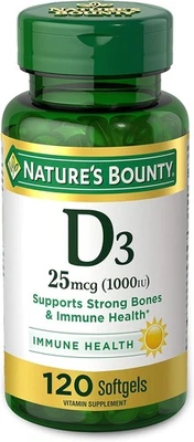Nature's Bounty Vitamina D3 1000 100 mg geles blandos, 120 unidades Foto 1 de 4