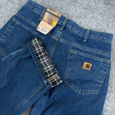 Jean Carhartt Forrado Franela Hombres 34x30 Calce Relajado Pierna Recta Denim B172-DST Foto 1 de 4