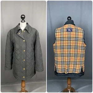 Burberry Nova Check Wool Lining Vintage Black Insulated Quilted Jacket Sz XL-2XL - Picture 1 of 14