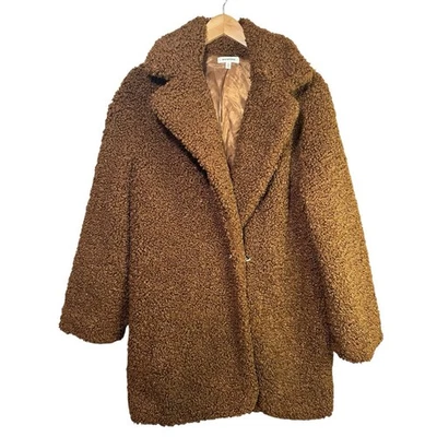 Max Studio Women’s Longline Teddy Coat Winter Jacket Sienna Brown Large Elegant - Image 1 of 4