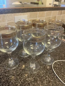 Gold rimmed Wave Pattern Wine Glasses Set of 6 - Picture 1 of 10