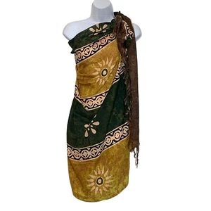 Handgefertigter indonesischer Viskose Sarong Wickelrock/Kleid Sonnenblumenmuster Fransen - Bild 1 von 4